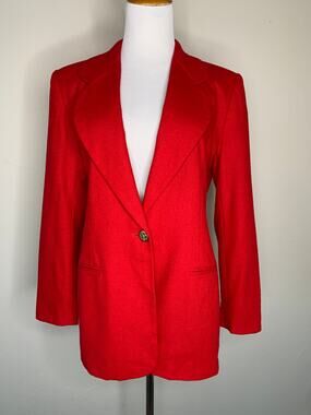 Joan Leslie Red Wool Blazer Curved Collar Sz 10 Petite